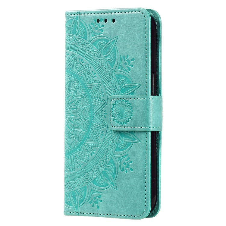 For Xiaomi Redmi 14C 4G Stand Case Imprinted Totem PU Leather Wallet Phone Cover - Mint Green