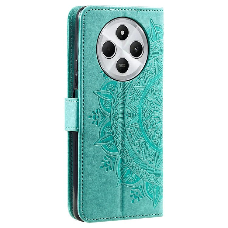 For Xiaomi Redmi 14C 4G Stand Case Imprinted Totem PU Leather Wallet Phone Cover - Mint Green