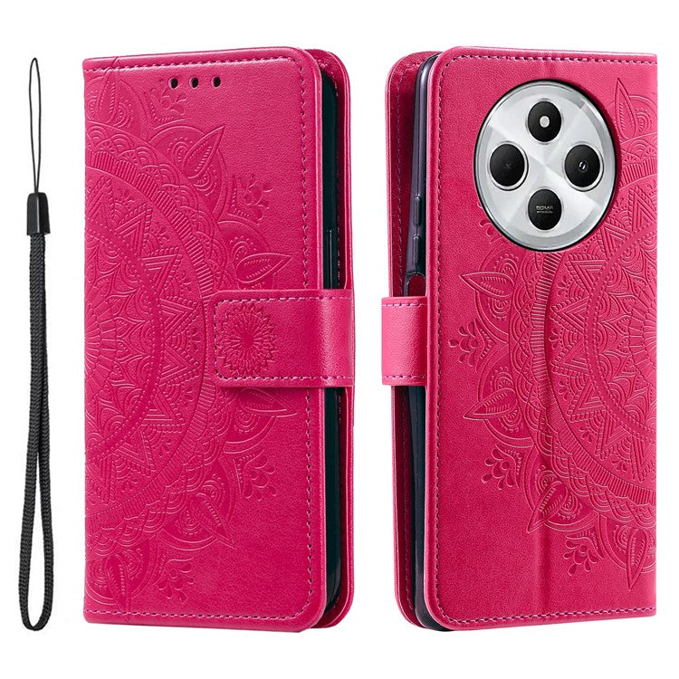 For Xiaomi Redmi 14C 4G Stand Case Imprinted Totem PU Leather Wallet Phone Cover - Rose