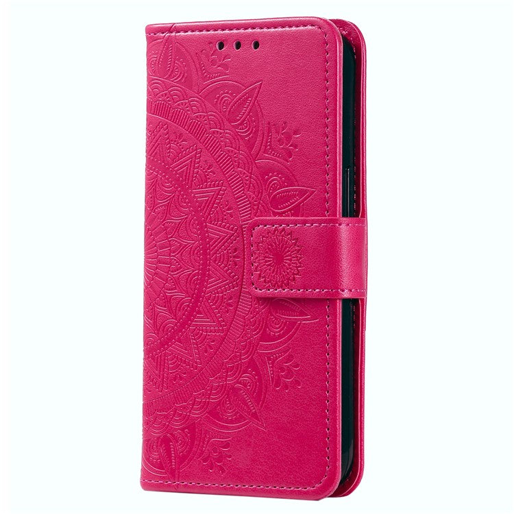 For Xiaomi Redmi 14C 4G Stand Case Imprinted Totem PU Leather Wallet Phone Cover - Rose