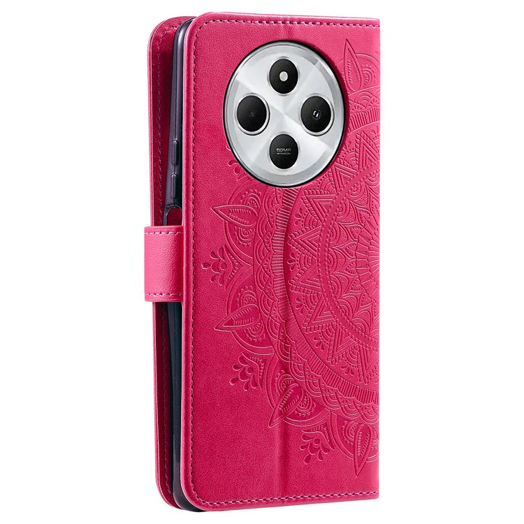 For Xiaomi Redmi 14C 4G Stand Case Imprinted Totem PU Leather Wallet Phone Cover - Rose