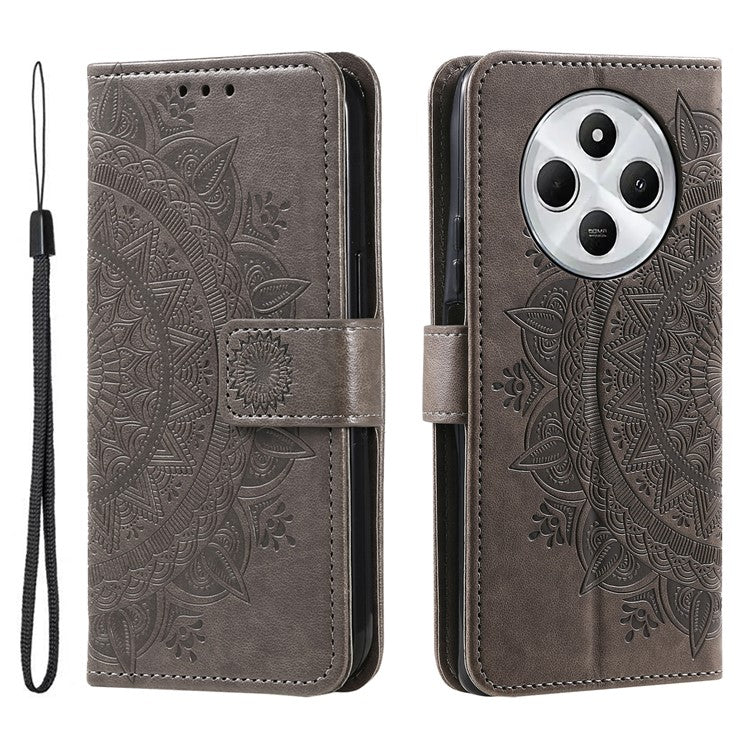 For Xiaomi Redmi 14C 4G Stand Case Imprinted Totem PU Leather Wallet Phone Cover - Grey