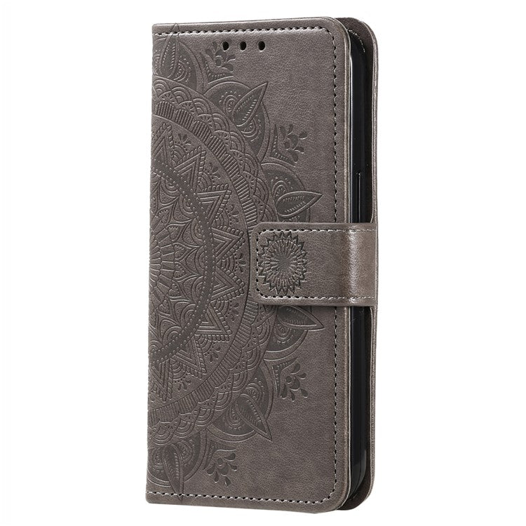 For Xiaomi Redmi 14C 4G Stand Case Imprinted Totem PU Leather Wallet Phone Cover - Grey