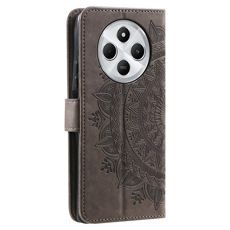 For Xiaomi Redmi 14C 4G Stand Case Imprinted Totem PU Leather Wallet Phone Cover - Grey