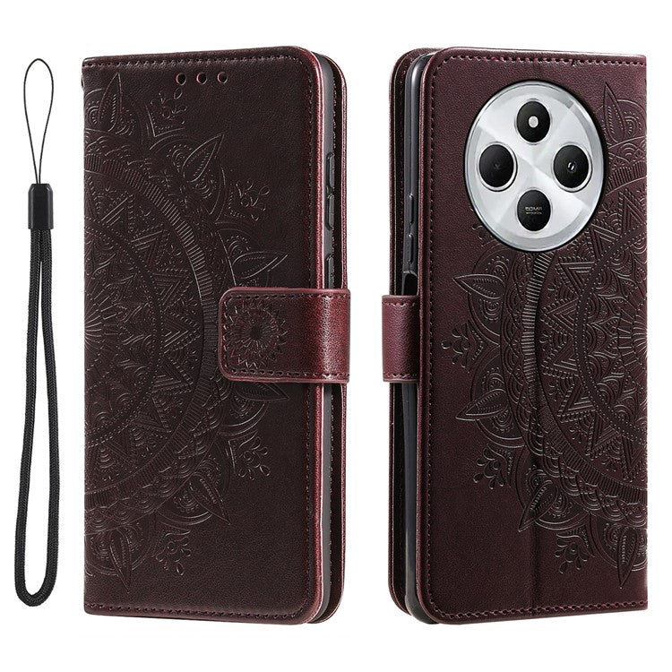 For Xiaomi Redmi 14C 4G Stand Case Imprinted Totem PU Leather Wallet Phone Cover - Brown