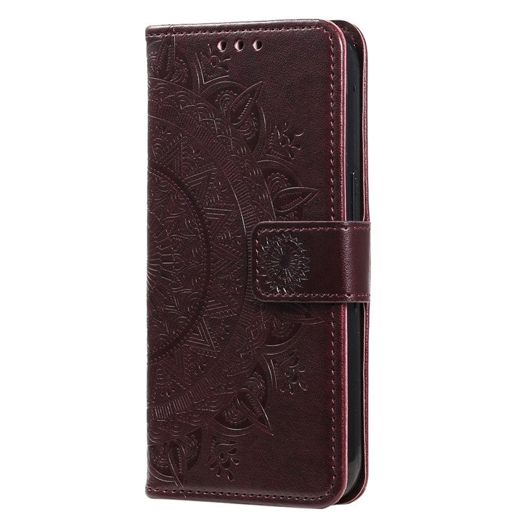 For Xiaomi Redmi 14C 4G Stand Case Imprinted Totem PU Leather Wallet Phone Cover - Brown