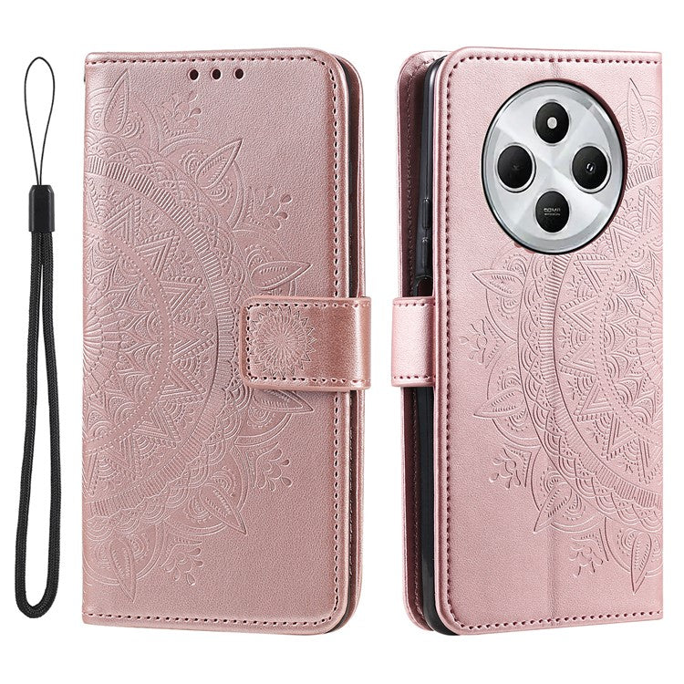 For Xiaomi Redmi 14C 4G Stand Case Imprinted Totem PU Leather Wallet Phone Cover - Rose Gold