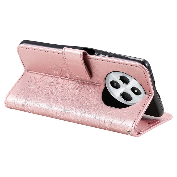 For Xiaomi Redmi 14C 4G Stand Case Imprinted Totem PU Leather Wallet Phone Cover - Rose Gold