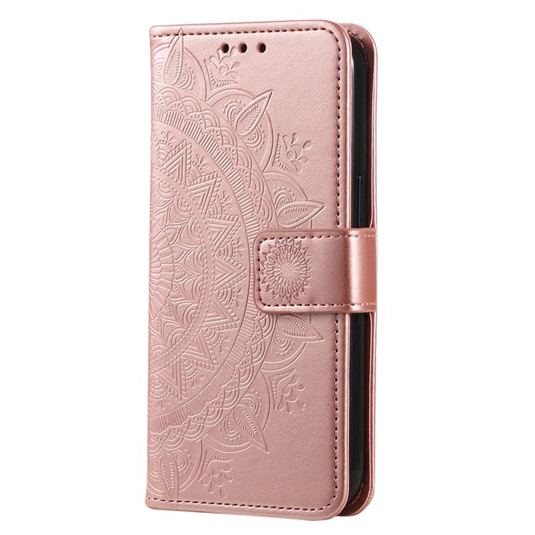 For Xiaomi Redmi 14C 4G Stand Case Imprinted Totem PU Leather Wallet Phone Cover - Rose Gold