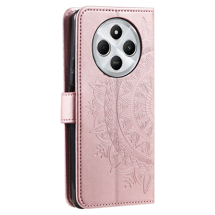 For Xiaomi Redmi 14C 4G Stand Case Imprinted Totem PU Leather Wallet Phone Cover - Rose Gold