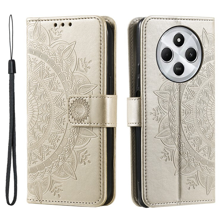 For Xiaomi Redmi 14C 4G Stand Case Imprinted Totem PU Leather Wallet Phone Cover - Gold