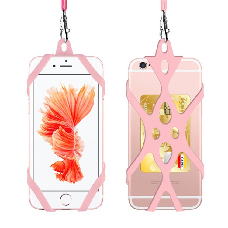 Universal Phone Lanyard Holder Silicone Phone Neck Strap Compatible with 4.7-6.5 inch Smartphones - New Pink