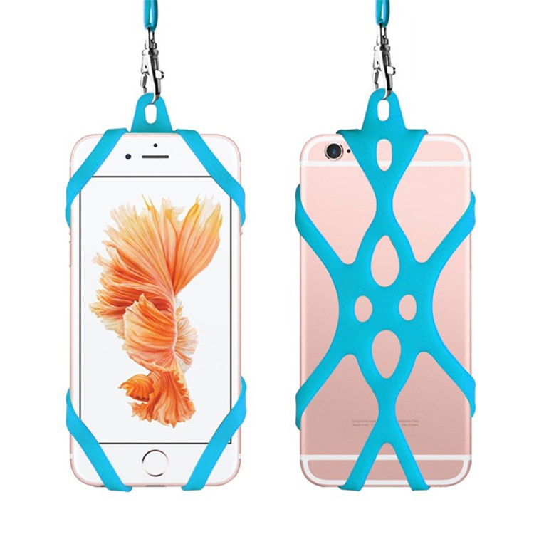 Universal Phone Lanyard Holder Silicone Phone Neck Strap Compatible with 4.7-6.5 inch Smartphones - Baby Blue