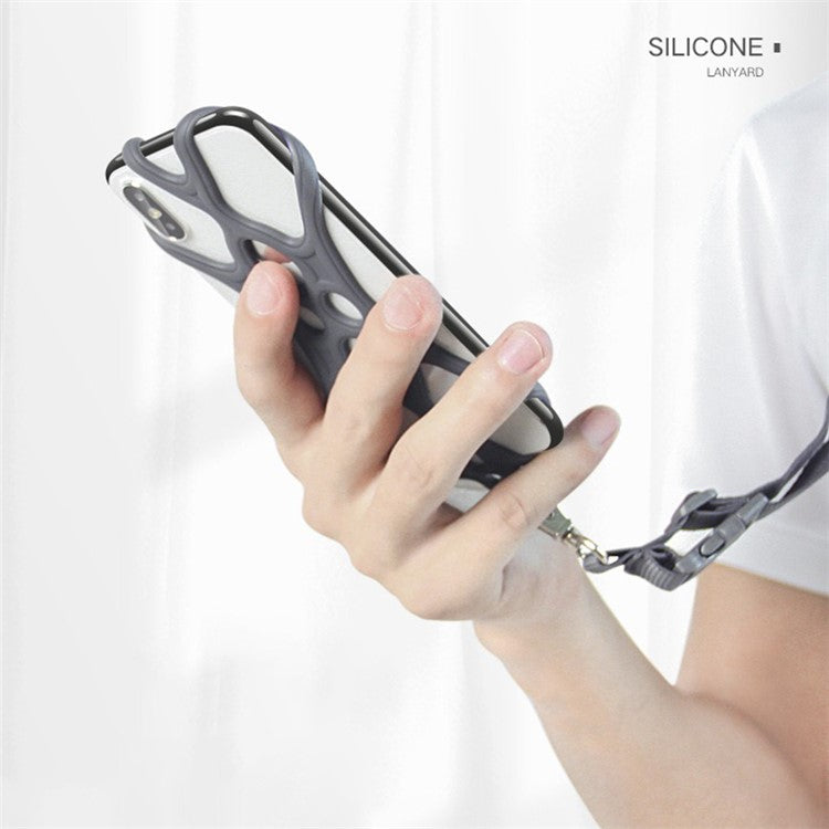 Neck Strap Silicone Phone Holder Cord Compatible with 4.0-6.2 inch Smartphones - Space Grey