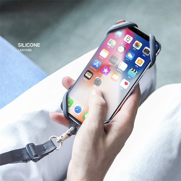 Neck Strap Silicone Phone Holder Cord Compatible with 4.0-6.2 inch Smartphones - Space Grey