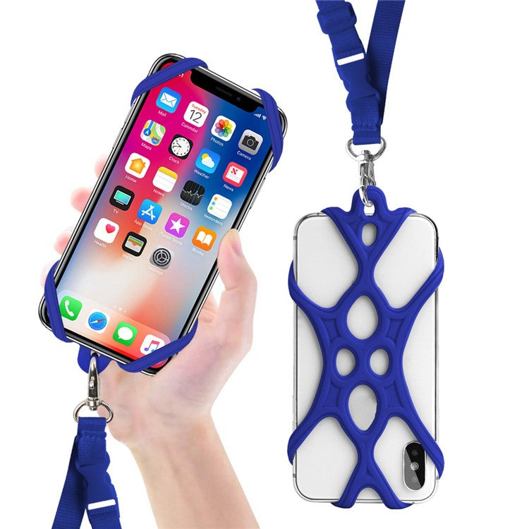 Neck Strap Silicone Phone Holder Cord Compatible with 4.0-6.2 inch Smartphones - Dark Blue