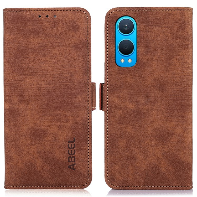 ABEEL For OnePlus Nord CE4 Lite 5G / Oppo K12x 5G (China) Case Magnetic Clasp Leather Phone Cover - Brown