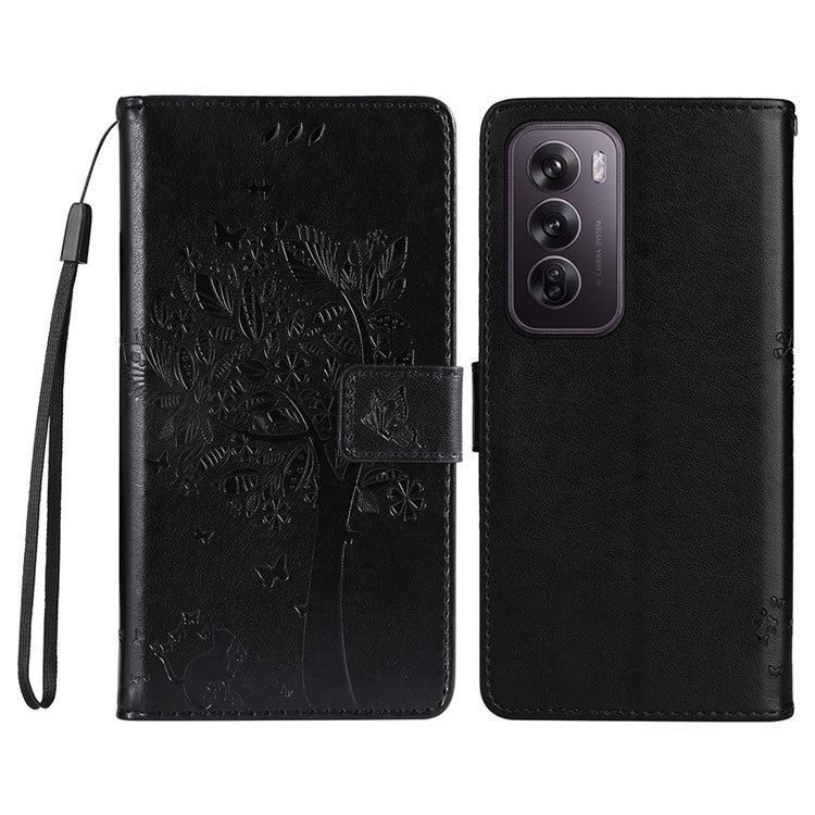 KT Imprinting Flower Series-3 For Oppo Reno12 Pro 5G (Global) / (China) Case Imprinted Leather Wallet Stand Phone Cover - Black