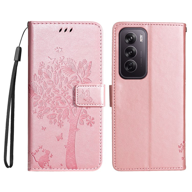 KT Imprinting Flower Series-3 For Oppo Reno12 Pro 5G (Global) / (China) Case Imprinted Leather Wallet Stand Phone Cover - Rose Gold