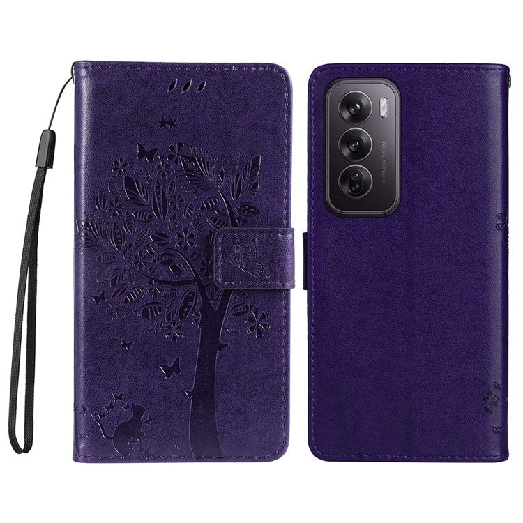 KT Imprinting Flower Series-3 For Oppo Reno12 Pro 5G (Global) / (China) Case Imprinted Leather Wallet Stand Phone Cover - Purple