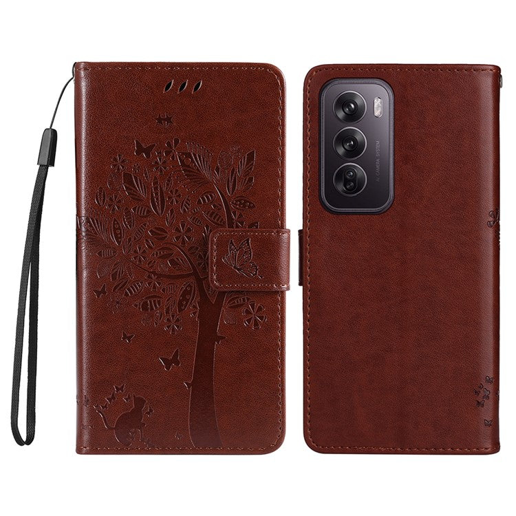 KT Imprinting Flower Series-3 For Oppo Reno12 Pro 5G (Global) / (China) Case Imprinted Leather Wallet Stand Phone Cover - Coffee