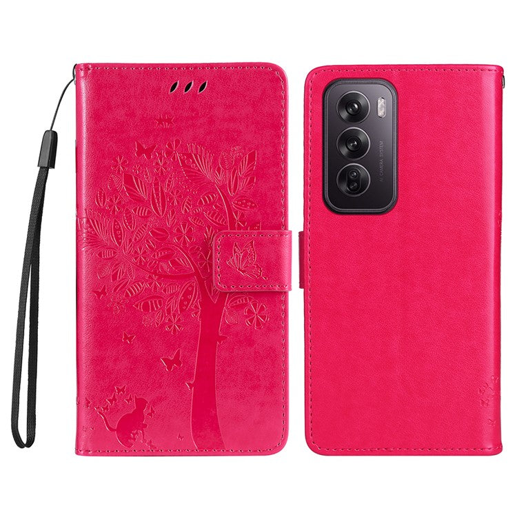 KT Imprinting Flower Series-3 For Oppo Reno12 Pro 5G (Global) / (China) Case Imprinted Leather Wallet Stand Phone Cover - Rose