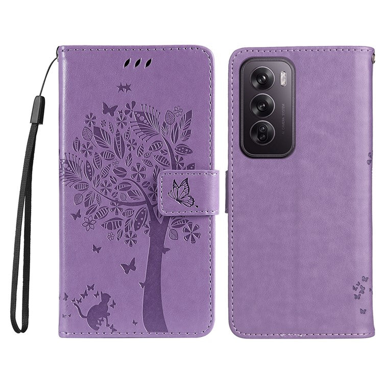 KT Imprinting Flower Series-3 For Oppo Reno12 Pro 5G (Global) / (China) Case Imprinted Leather Wallet Stand Phone Cover - Light Purple