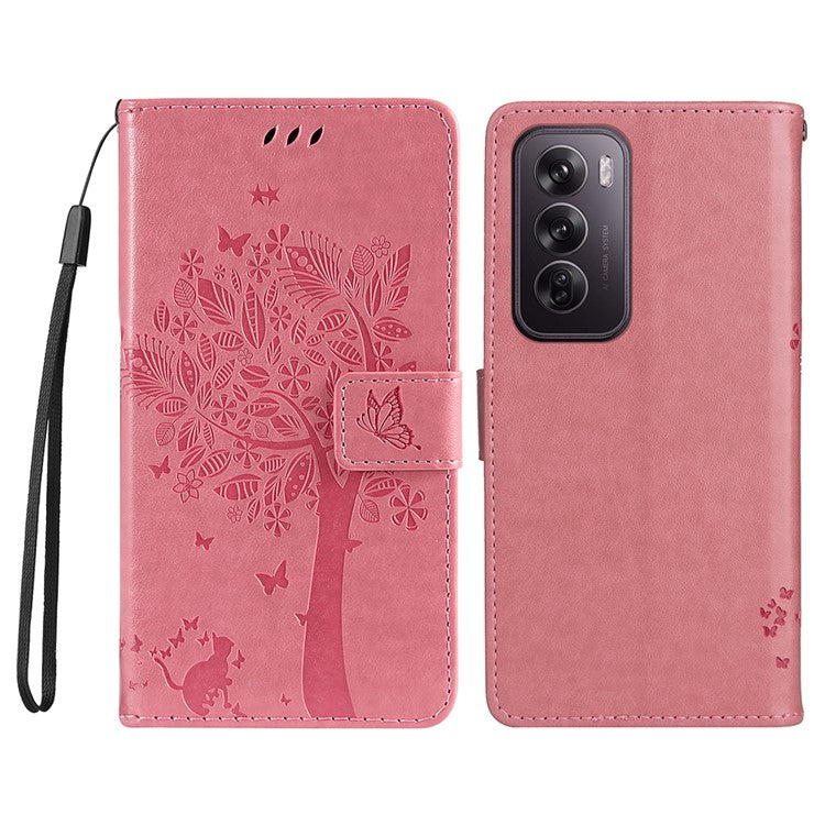 KT Imprinting Flower Series-3 For Oppo Reno12 Pro 5G (Global) / (China) Case Imprinted Leather Wallet Stand Phone Cover - Pink