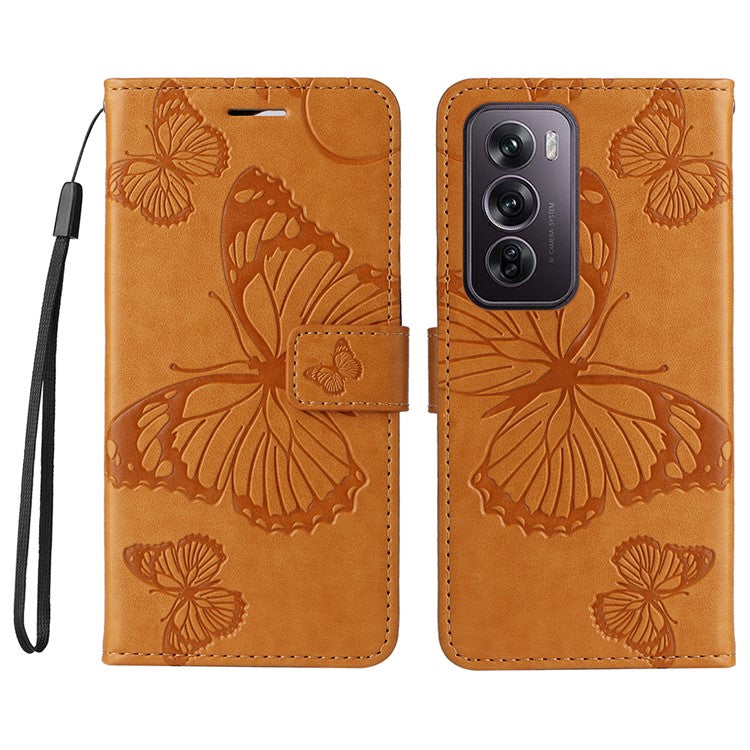 KT Imprinting Flower Series-2 For Oppo Reno12 Pro 5G (Global) / (China) Case Leather Wallet Butterfly Imprint Phone Cover - Yellow