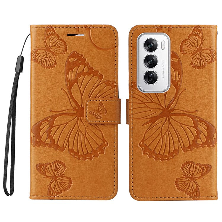 KT Imprinting Flower Series-2 For Oppo Reno12 5G (Global) Phone Case Butterfly Imprint Leather Wallet Cover - Yellow