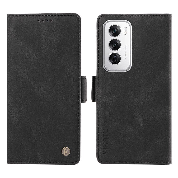 YIKATU YK-005 For Oppo Reno12 5G (Global) Leather Phone Case Side Magnetic Clasps - Black