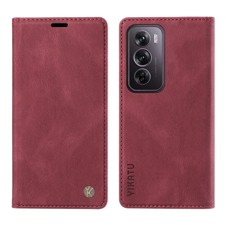 YIKATU YK-004 For Oppo Reno12 Pro 5G (Global) / (China) Wallet Phone Case Skin-Touch Leather Cover - Wine Red