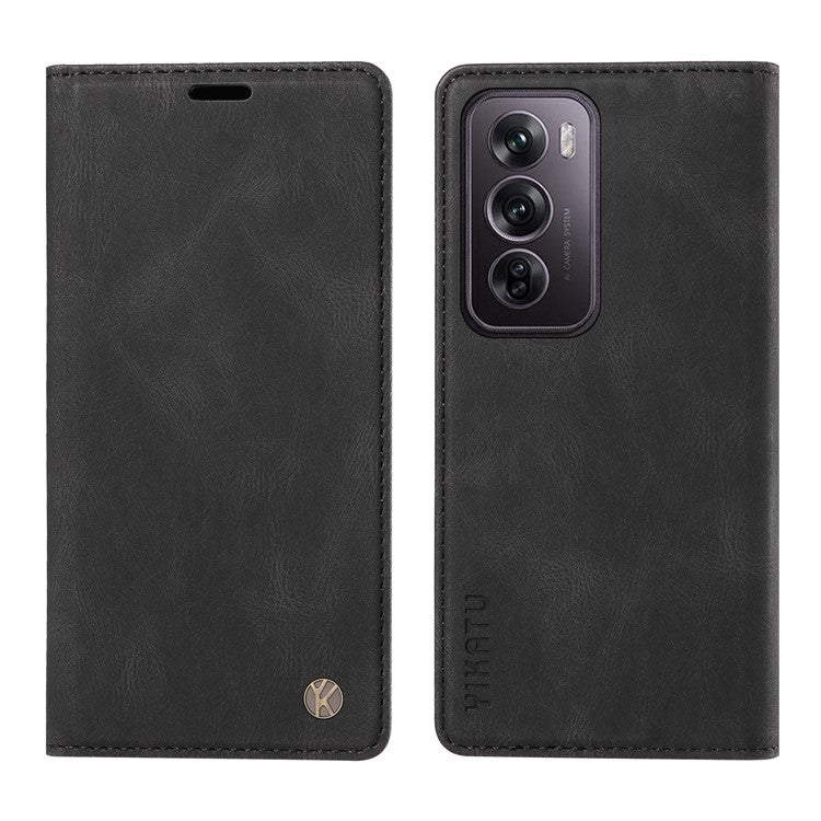 YIKATU YK-004 For Oppo Reno12 Pro 5G (Global) / (China) Wallet Phone Case Skin-Touch Leather Cover - Black