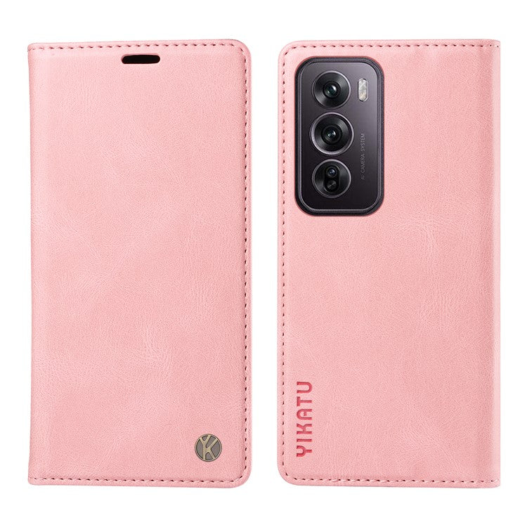 YIKATU YK-004 For Oppo Reno12 Pro 5G (Global) / (China) Wallet Phone Case Skin-Touch Leather Cover - Pink