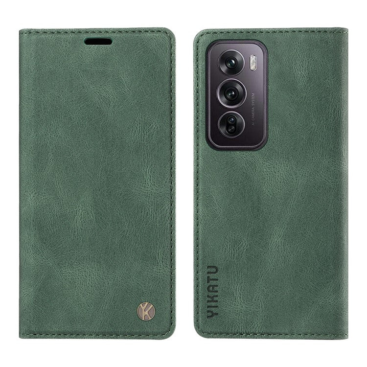 YIKATU YK-004 For Oppo Reno12 Pro 5G (Global) / (China) Wallet Phone Case Skin-Touch Leather Cover - Green