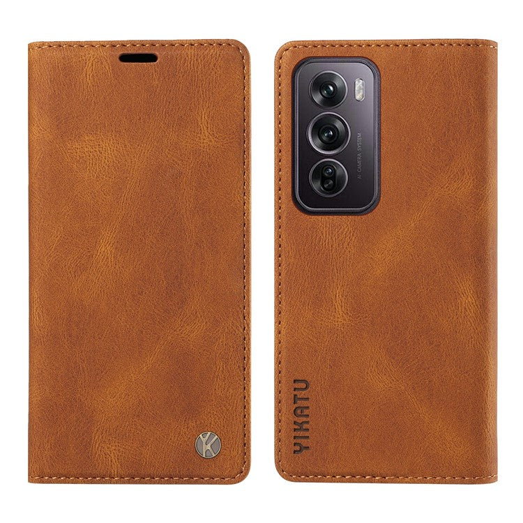 YIKATU YK-004 For Oppo Reno12 Pro 5G (Global) / (China) Wallet Phone Case Skin-Touch Leather Cover - Brown