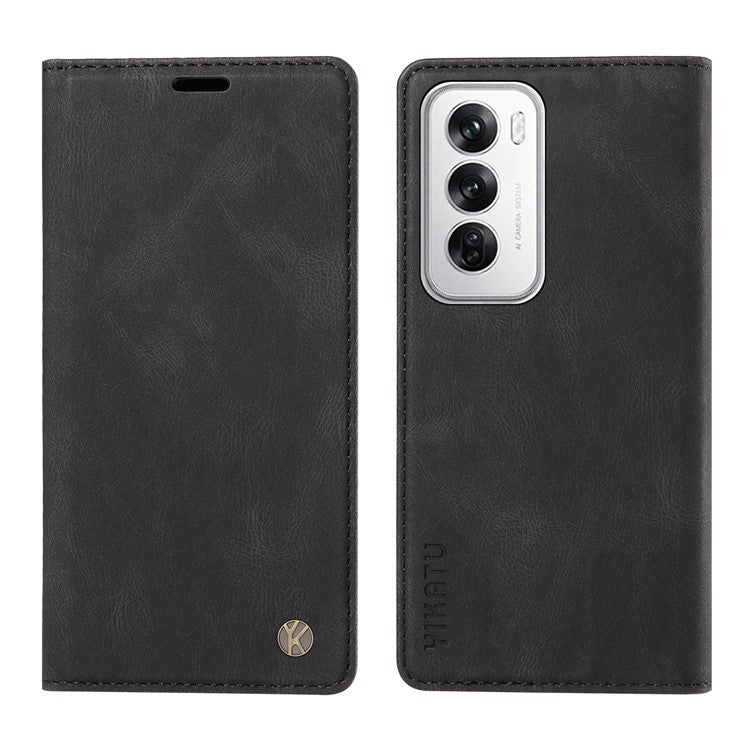 YIKATU YK-004 For Oppo Reno12 5G (Global) Wallet Case Skin-Touch Leather Phone Cover - Black