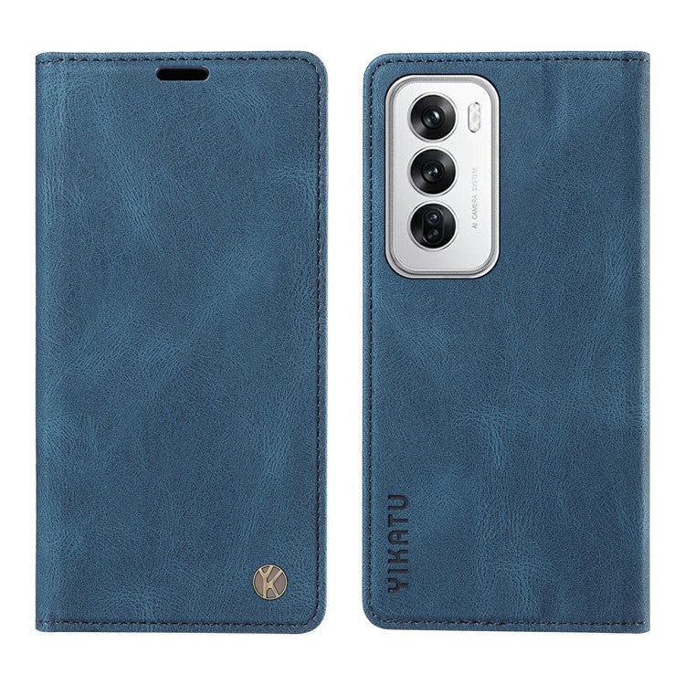 YIKATU YK-004 For Oppo Reno12 5G (Global) Wallet Case Skin-Touch Leather Phone Cover - Blue