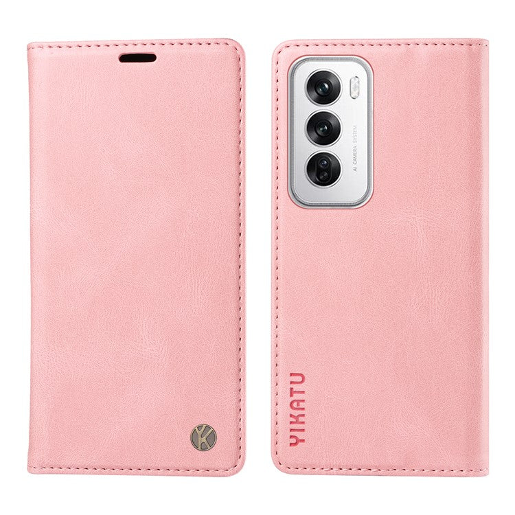 YIKATU YK-004 For Oppo Reno12 5G (Global) Wallet Case Skin-Touch Leather Phone Cover - Pink