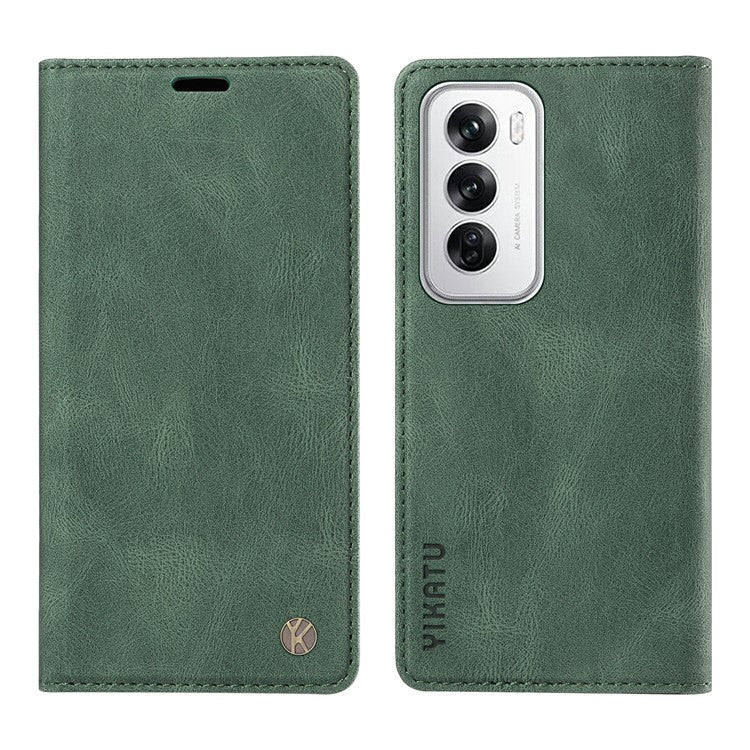 YIKATU YK-004 For Oppo Reno12 5G (Global) Wallet Case Skin-Touch Leather Phone Cover - Green