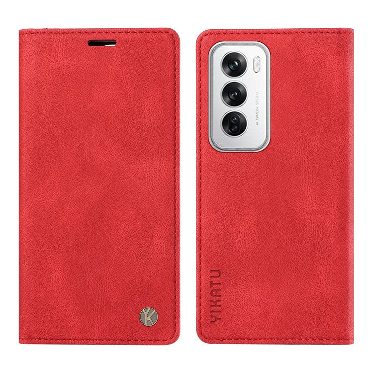 YIKATU YK-004 For Oppo Reno12 5G (Global) Wallet Case Skin-Touch Leather Phone Cover - Red