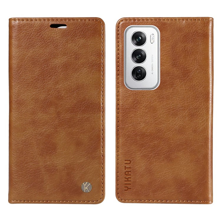 YIKATU YK-006 For Oppo Reno12 5G (Global) Wallet Case Litchi Texture Leather Phone Cover - Brown