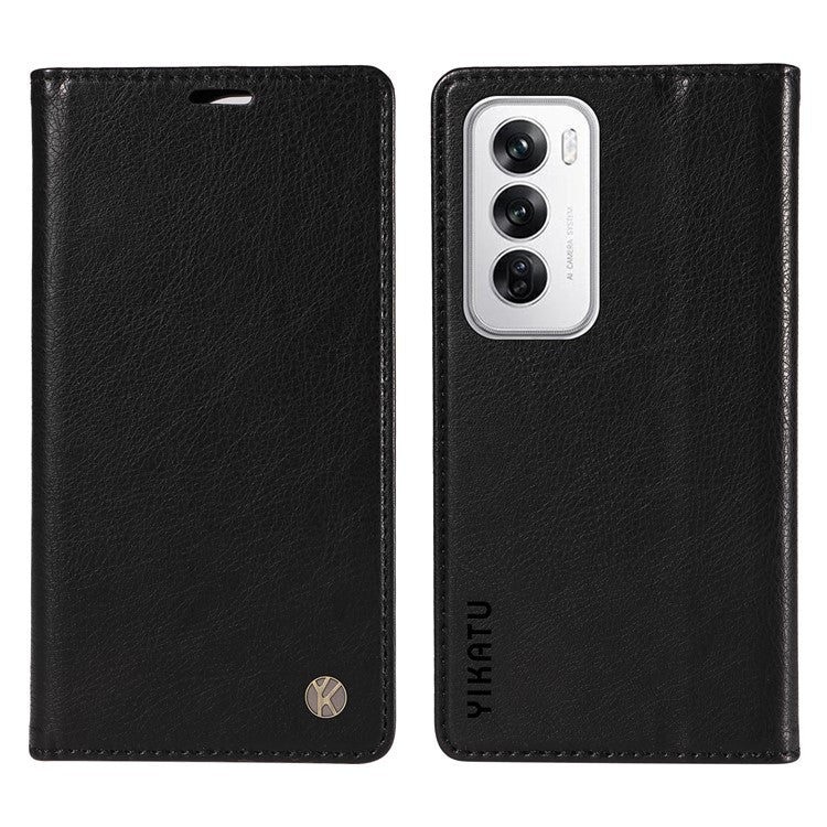 YIKATU YK-006 For Oppo Reno12 5G (Global) Wallet Case Litchi Texture Leather Phone Cover - Black