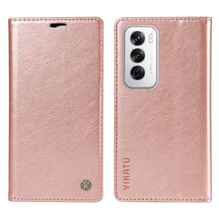 YIKATU YK-006 For Oppo Reno12 5G (Global) Wallet Case Litchi Texture Leather Phone Cover - Rose Gold