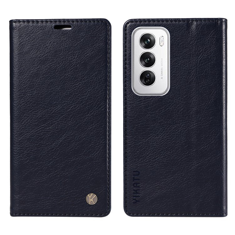 YIKATU YK-006 For Oppo Reno12 5G (Global) Wallet Case Litchi Texture Leather Phone Cover - Navy Blue