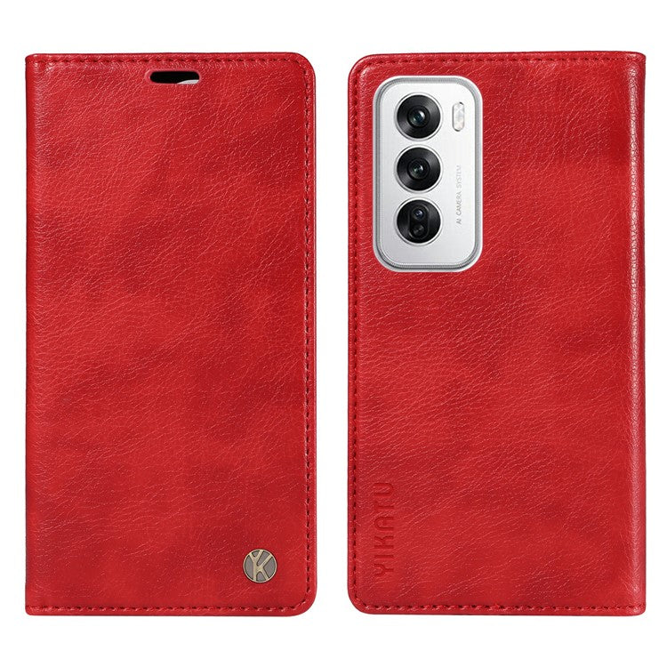 YIKATU YK-006 For Oppo Reno12 5G (Global) Wallet Case Litchi Texture Leather Phone Cover - Red