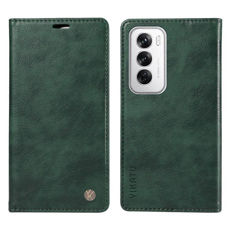 YIKATU YK-006 For Oppo Reno12 5G (Global) Wallet Case Litchi Texture Leather Phone Cover - Green