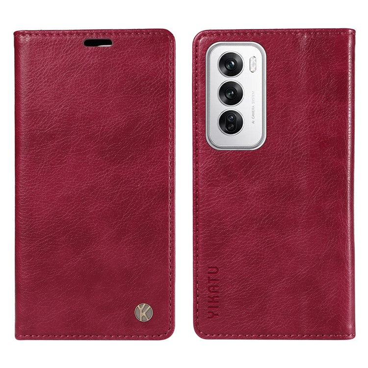 YIKATU YK-006 For Oppo Reno12 5G (Global) Wallet Case Litchi Texture Leather Phone Cover - Wine Red