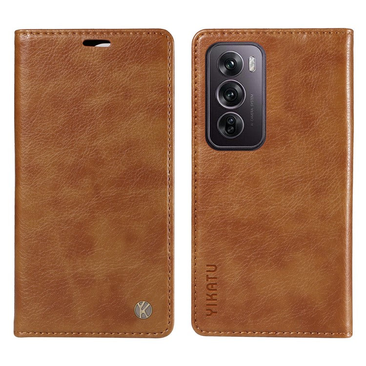 YIKATU YK-006 For Oppo Reno12 Pro 5G (Global) / (China) Wallet Phone Case Litchi Texture Leather Cover - Brown