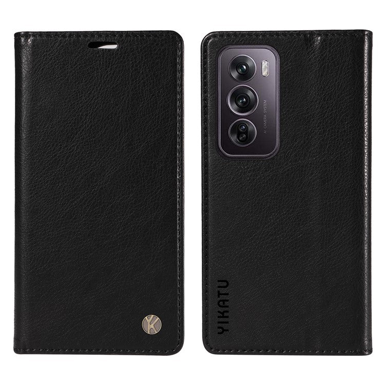 YIKATU YK-006 For Oppo Reno12 Pro 5G (Global) / (China) Wallet Phone Case Litchi Texture Leather Cover - Black